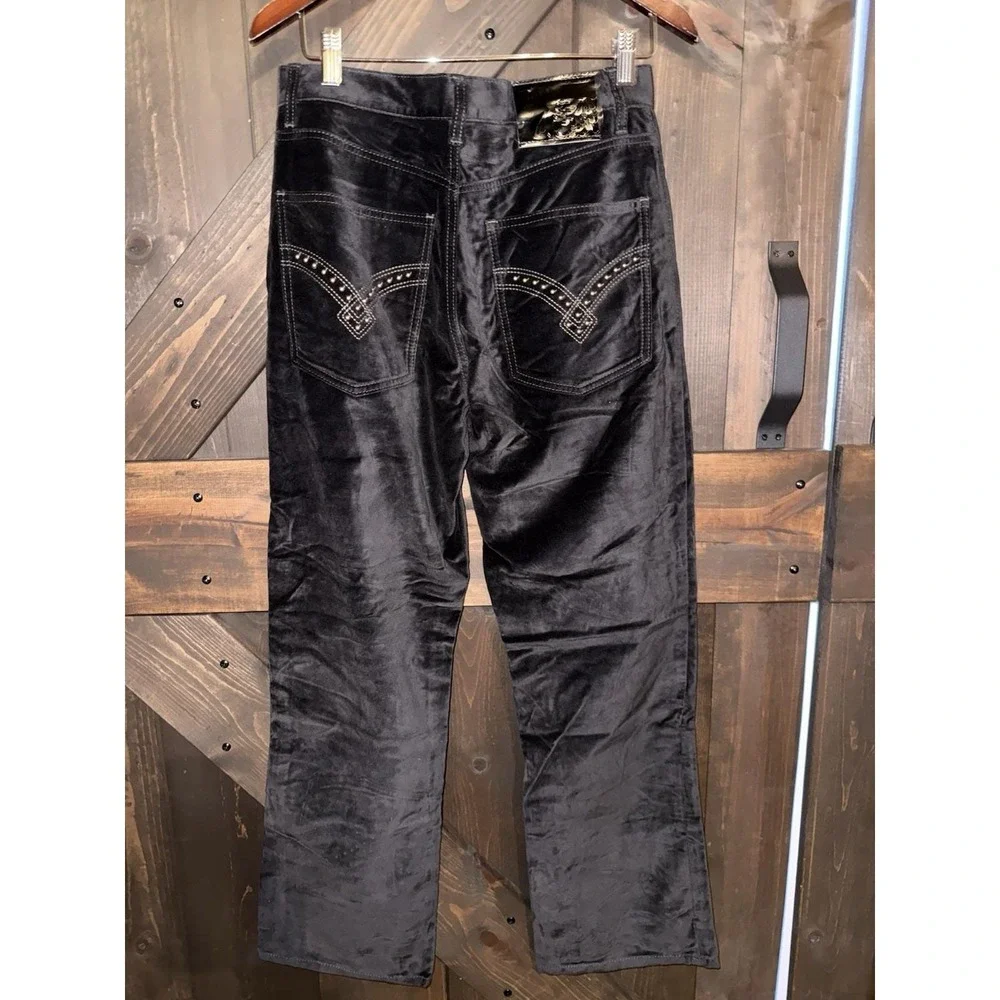 Y2K Hip Hop Sean John‎ NEW Pants Mens 30 Black Crushed Velvet Studded Pocket